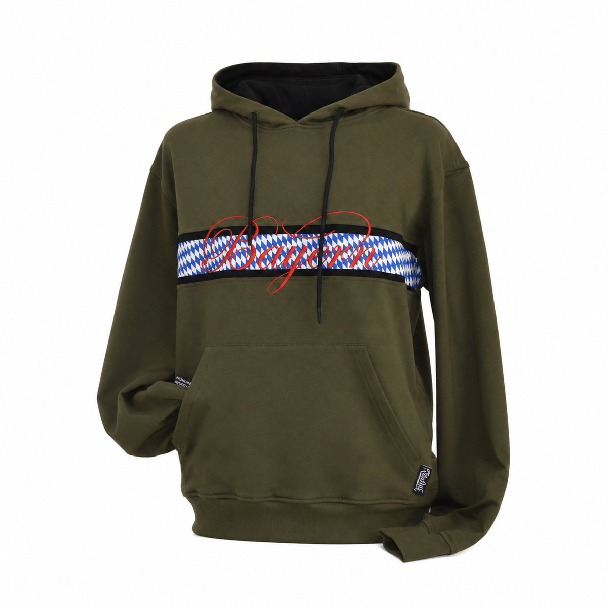 Raubirl Hoodie Bayern Olive mit Bayernstreifen und roter Stickerei