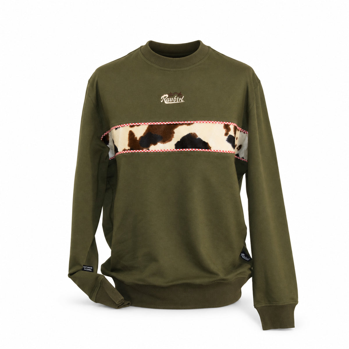 Rundhalspullover „Kuh“ – Olive
