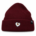 Raubirl Beanie Kuh-Herz in Bordeaux mit Kuh-Herz-Motiv