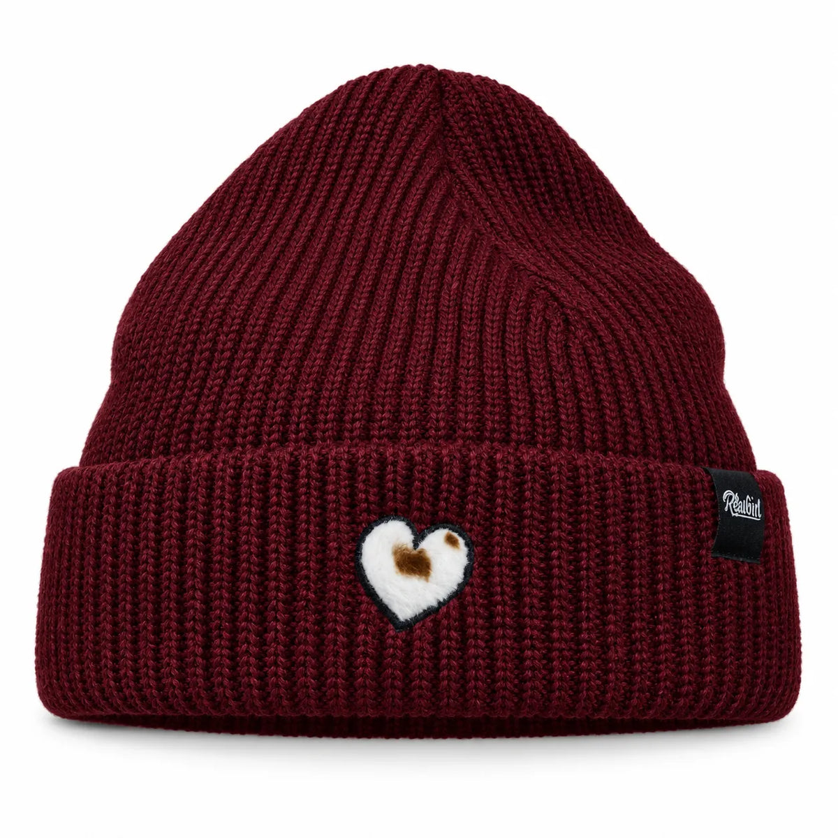 Raubirl Beanie Kuh-Herz in Bordeaux mit Kuh-Herz-Motiv