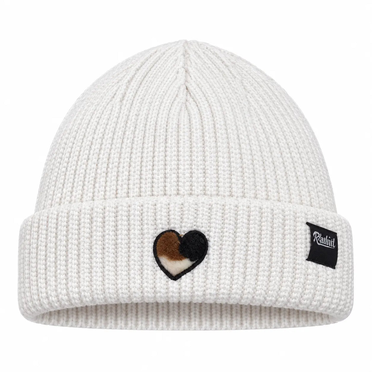 Raubirl Beanie Kuh-Herz in Crememit Kuh-Herz-Motiv