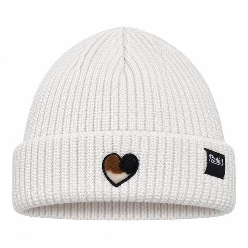 Raubirl Beanie Kuh-Herz in Crememit Kuh-Herz-Motiv